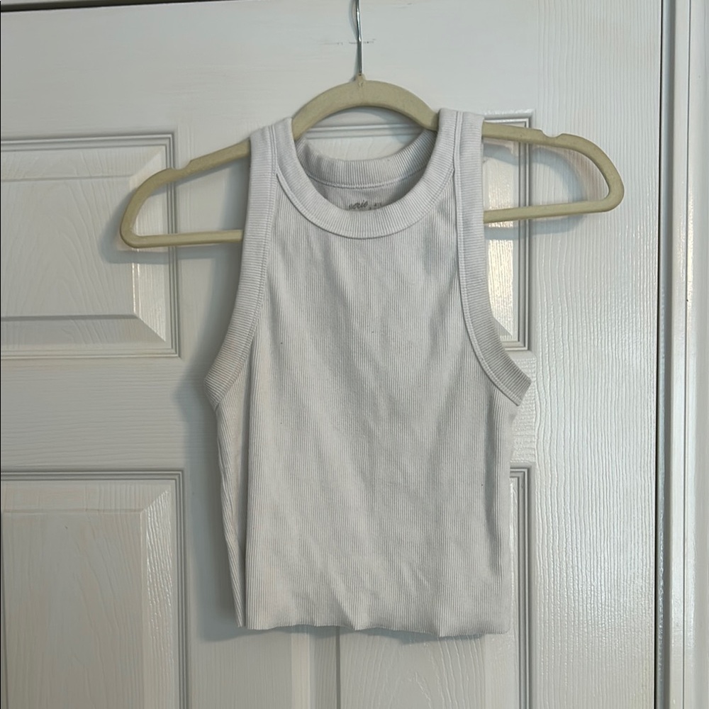 Aerie White Fitted Crop Tank Top